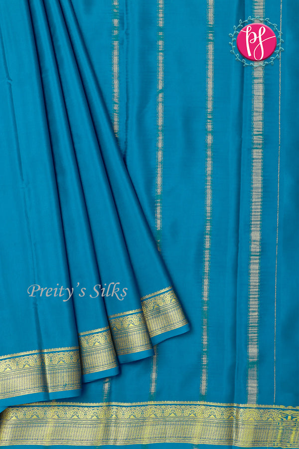 Pure Mysore Crepe Silk Saree-Peacockblue-PF84310
