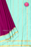 Pure Mysore Crepe Silk Saree -Wine And Skyblue-PF82495