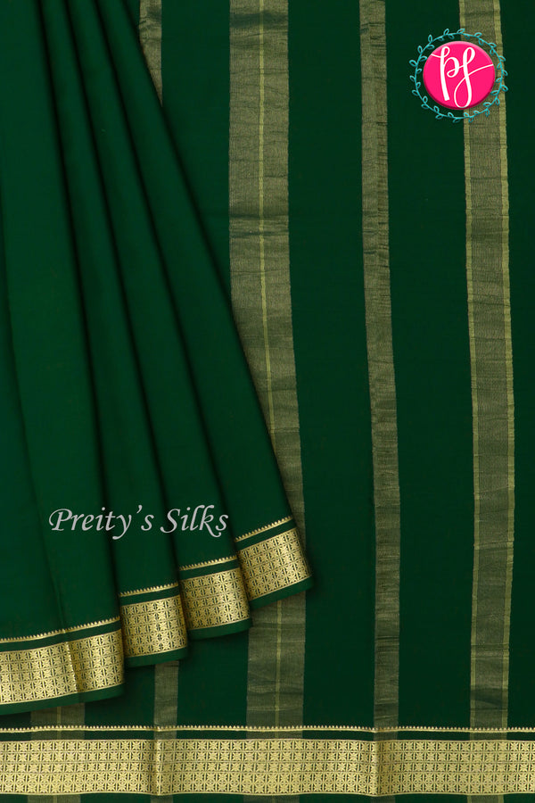 Pure Mysore Crepe Silk Saree-Bottlegreen-PA20890