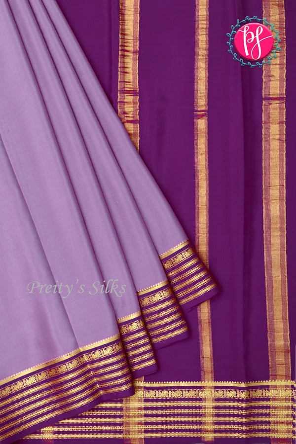 Pure Mysore Crepe Silk Saree-Mauve And Deeppurple-PA26302