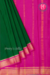 Pure Mysore Crepe Silk Saree-Bottlegreen And Pink-PA22355