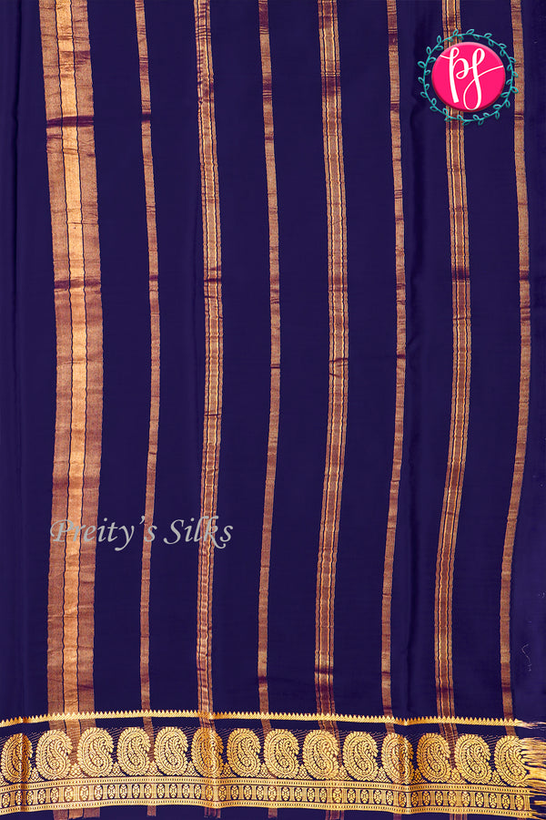 Pure Mysore Crepe Silk Saree-Mango border- Navyblue- PA35251