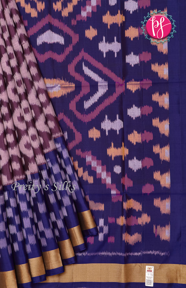 Pure Pochampally Soft Silk saree- Deep Wine with Ink Blue-PF03817