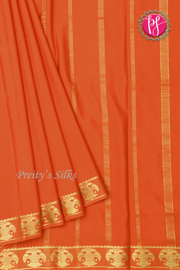 Pure Mysore Crepe Silk Saree-Gandaberunda Border-Orange-PF84405