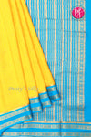 Pure Mysore Crepe Silk Saree -Yellow And Skyblue-PF86103