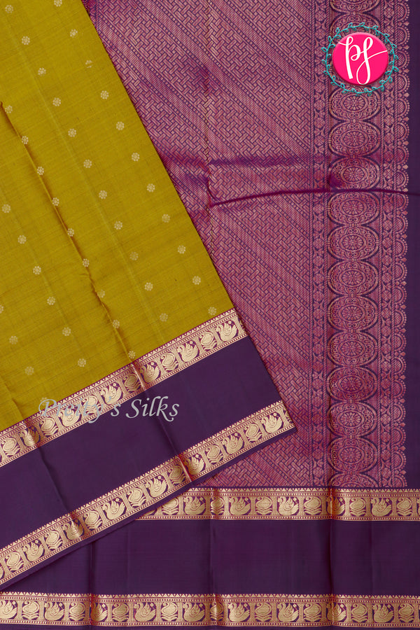 Pure Kanchipuram Silk Saree-Mehandigreen And Deeppurple-PA35458