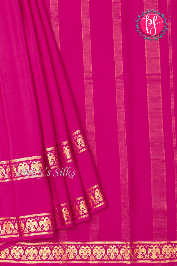 Pure Mysore Crepe Silk Saree-Gandaberunda Border-Pink-PA20598