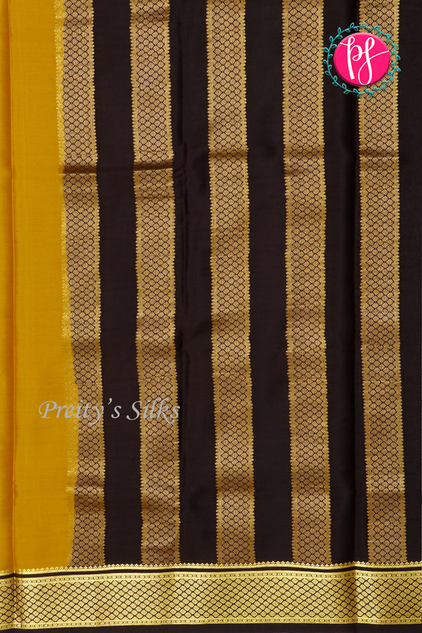 Pure Mysore Crepe Silk Saree-Mustardyellow And Black-PA22389