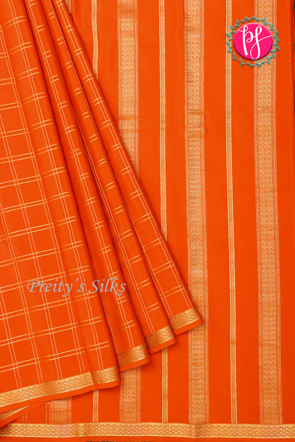 Pure Mysore Crepe Silk Saree-Doublechecks-Orange-PA20527