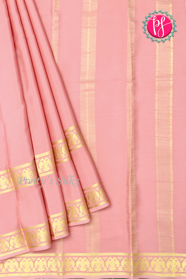 Pure Mysore Crepe Silk Saree-Gandaberunda Border-Peach-PA20598
