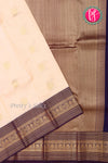 Half Pure Kanchipuram Silk Saree-Halfwhite And Navyblue-PA25826
