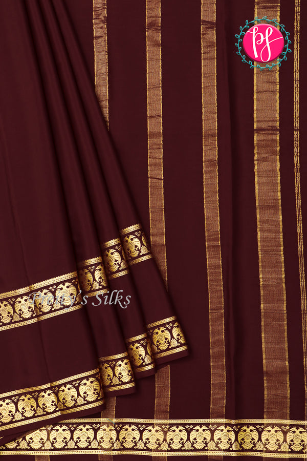 Pure Mysore Crepe Silk Saree-Gandaberunda Border-Chocolatebrown-PA20598