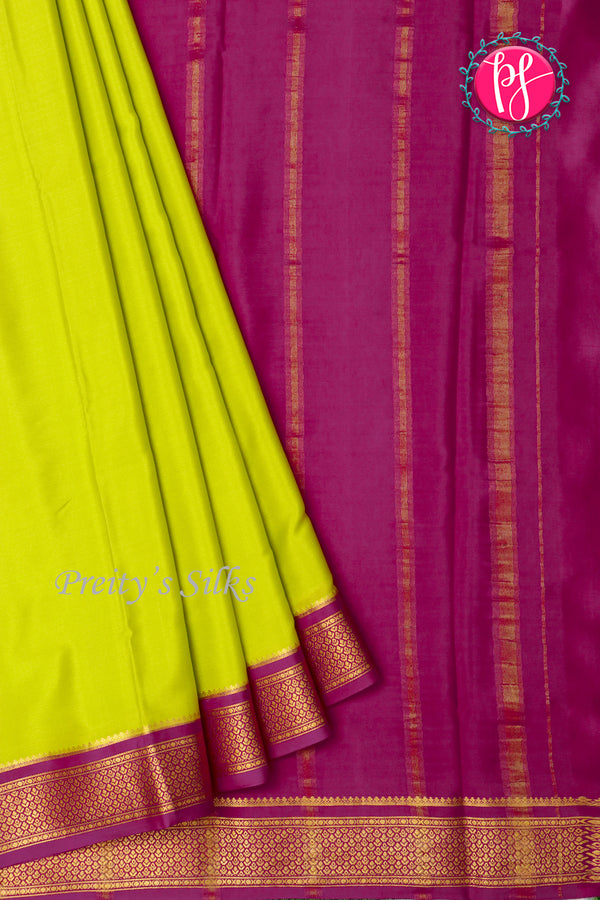 Pure Mysore Crepe Silk Saree-Olive green And Deepmejentapink-PA22355