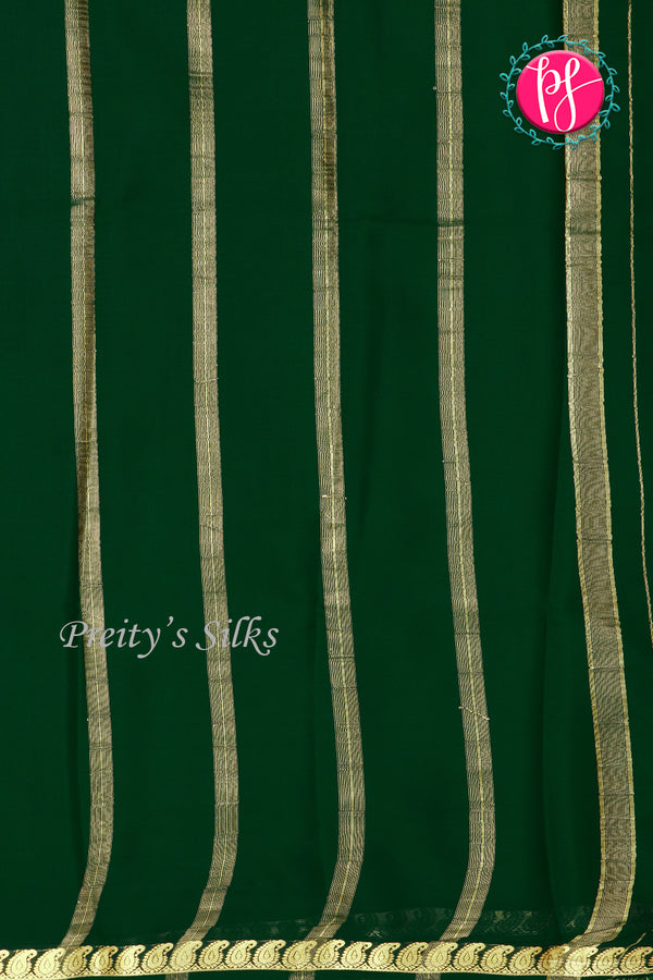Pure Mysore Crepe Silk Saree-Bottlegreen- PA21766