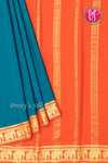Pure Mysore Crepe Silk Saree-Contrast-Tealblue And Orange-PA19804