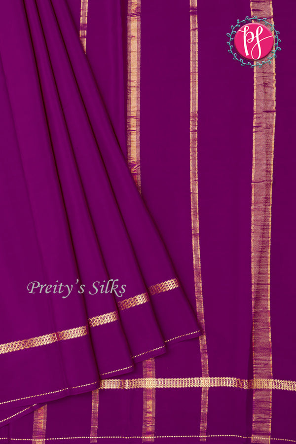 Pure Mysore Crepe Silk Saree-Deep Purple-PA19482