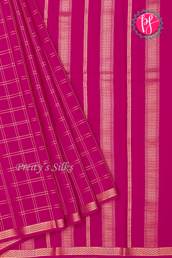 Pure Mysore Crepe Silk Saree-Doublechecks-Pink-PA20527