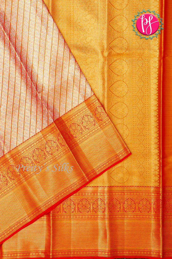 Pure Brocade Kanchipuram Silk Saree-Orange-PA26193