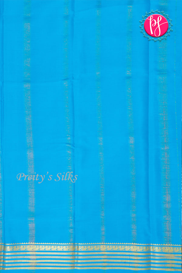 Pure Mysore Crepe Silk Saree-Royalblue And Skyblue-PA28717