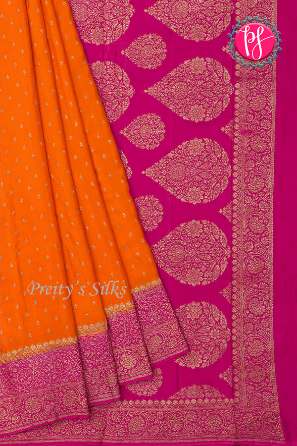 Pure Banarasi Crepe Silk Saree-Orange And Pink-PA22100