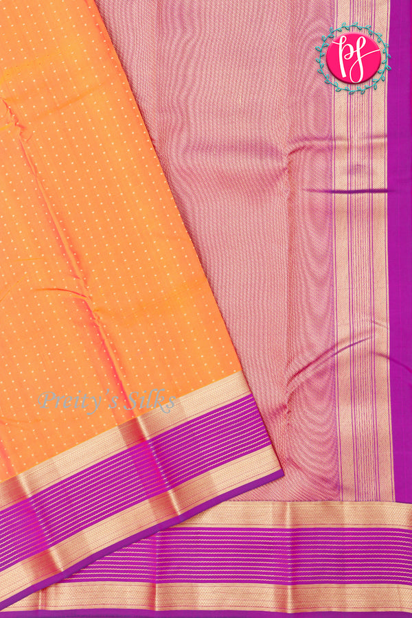 Half Pure Kanchipuram Silk Saree-Mustardyellow And Purple-PA24764