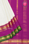 Pure Mysore Crepe Silk Saree -White And Purple Bottlegreen-PA01235