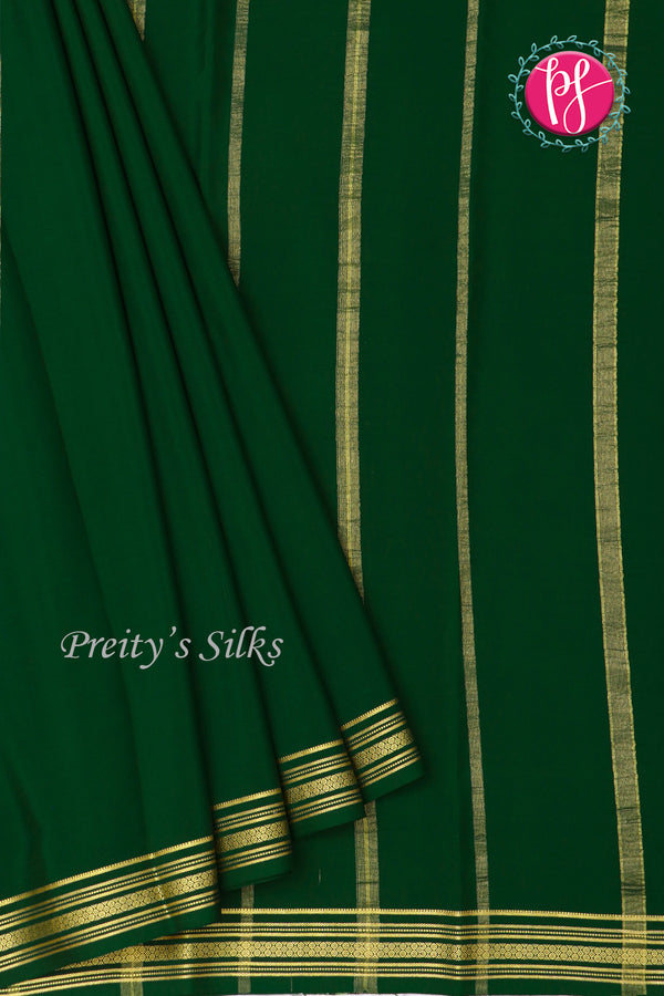 Pure Mysore Crepe Silk Saree-Bottlegreen -PA19538