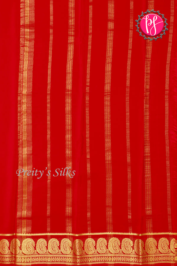 Pure Mysore Crepe Silk Saree-Mango border- Red- PA35251