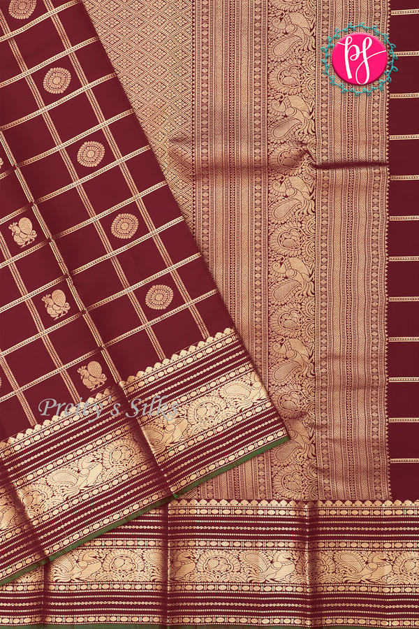 Pure Kanchipuram Silk Saree-Maroon And Green-PA27234
