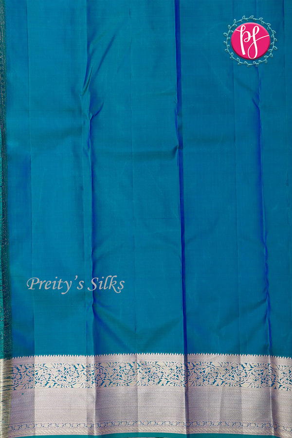 Pure Kanchipuram Silk Saree-Peacockblue-PA04481