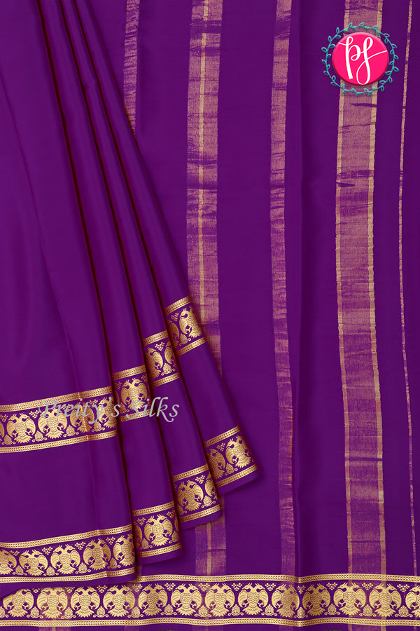 Pure Mysore Crepe Silk Saree-Gandaberunda Border-Purple-PA20598