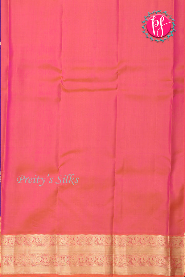 Half Pure Kanchipuram Silk Saree-Royal Violet And Sunset Orange-PA24684