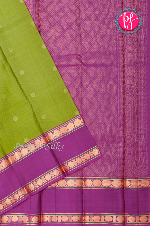 Pure Kanchipuram Silk Saree-Green And Purple-PA35455