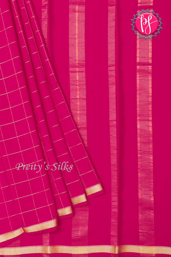 Pure Mysore Crepe Silk Saree-Singlechecks-Mejentapink-PA20527