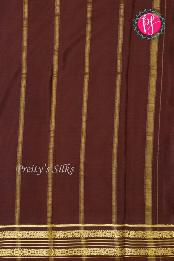 Pure Mysore Crepe Silk Saree-Saffron And Chocolatebrown-PA29028
