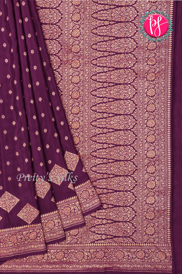 Pure Banarasi Crepe Silk Saree-Deepwine-PA22100