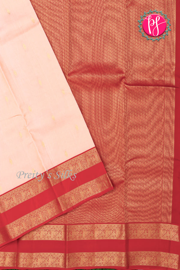 Half Pure Kanchipuram Silk Saree-Palepink And Red-PA35211