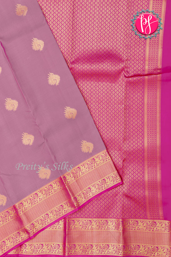 Half Pure Kanchipuram Silk Saree-Greyish-pink And Pink-PA35212