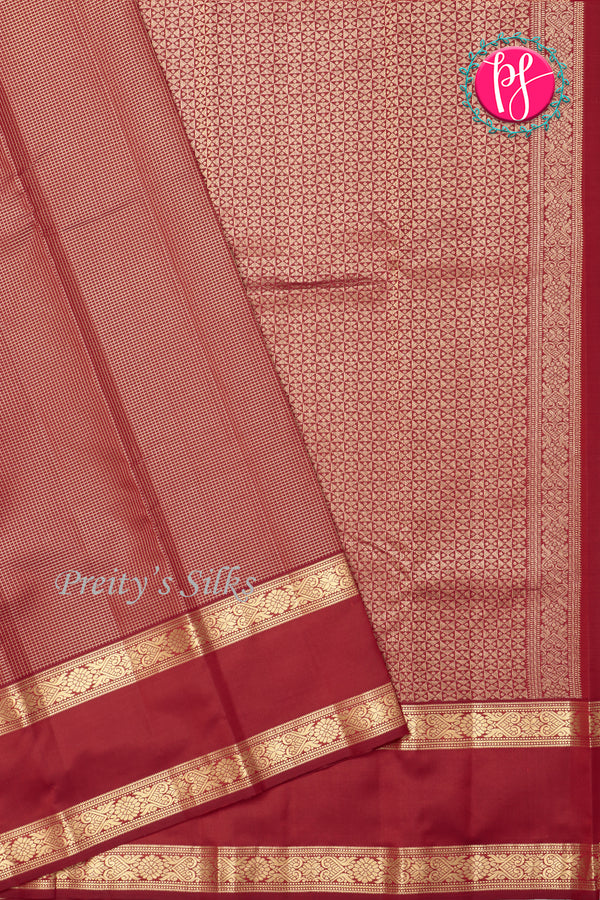 Pure Kanchipuram Silk Saree-Dusty Copper And Maroon-PA20377