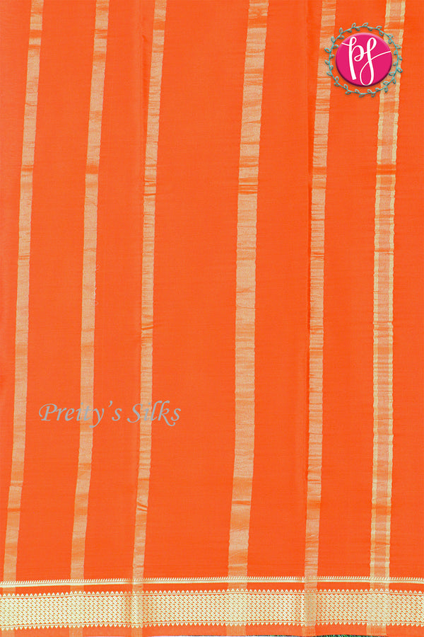 Pure Mysore Crepe Silk Saree -Deep Teal blue And Orange-PA10650