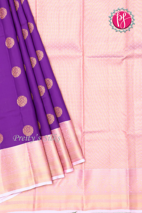 Half Pure Kanchipuram Silk Saree-Purple With Ligth Pink-PF81414