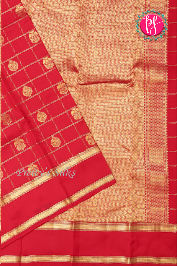 Half Pure Kanchipuram Silk Saree-Red-PA25832