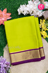 Pure Mysore Crepe Silk Saree-Neon Lime And Deepvoilet-PA28744