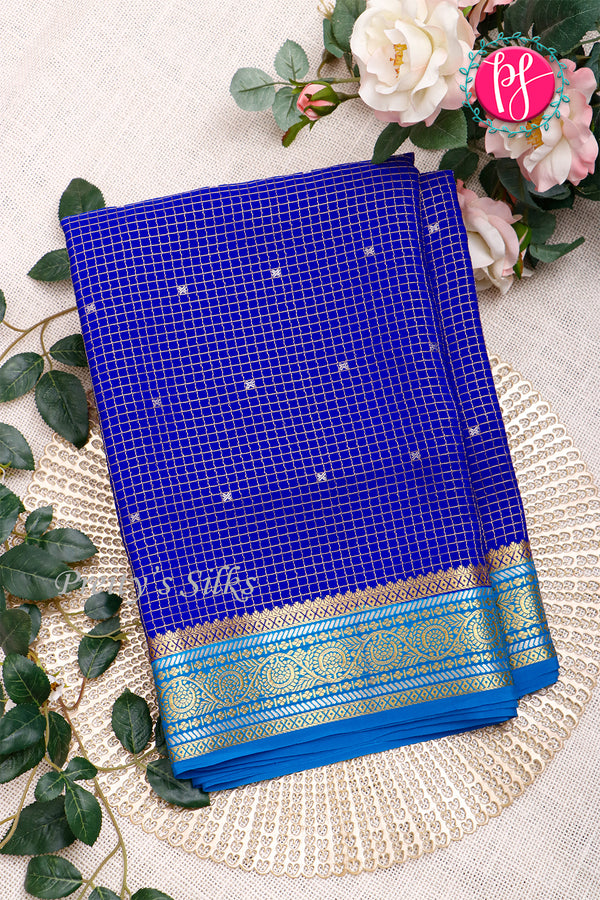 Pure Mysore Crepe Silk Saree-Royalblue And Tealblue-PA46766