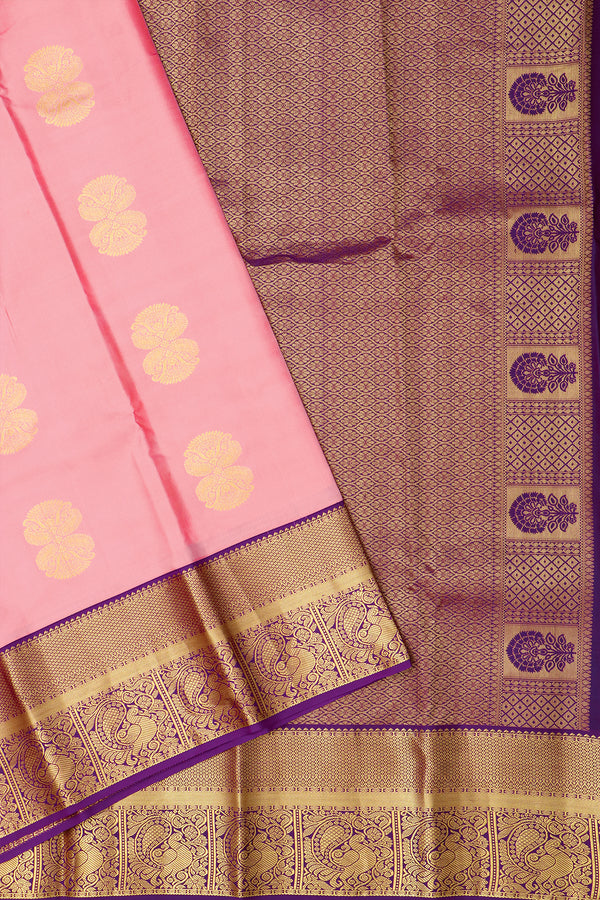 Pure Kanchipuram Silk Saree-Lightpink And Purple-PA23514