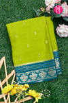 Pure Mysore Crepe Silk Saree-Olivegreen And Tealblue-PeacockBorder-PA26542