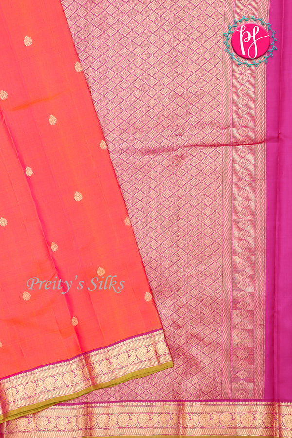 Kanchipuram Soft Silk Saree-Orange And Pink-PA20390