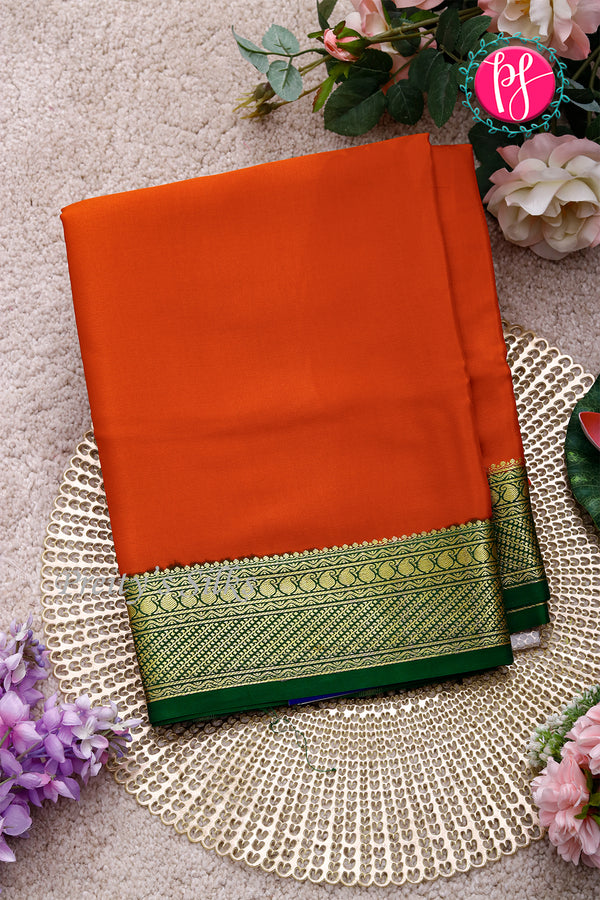 Pure Mysore Crepe Silk Saree-Orange And Green-PA22436