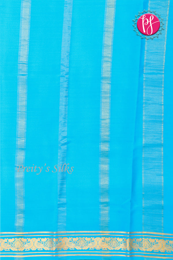 Pure Mysore Crepe Silk Saree -Brinjalpurple And Skyblue Red-PA01241