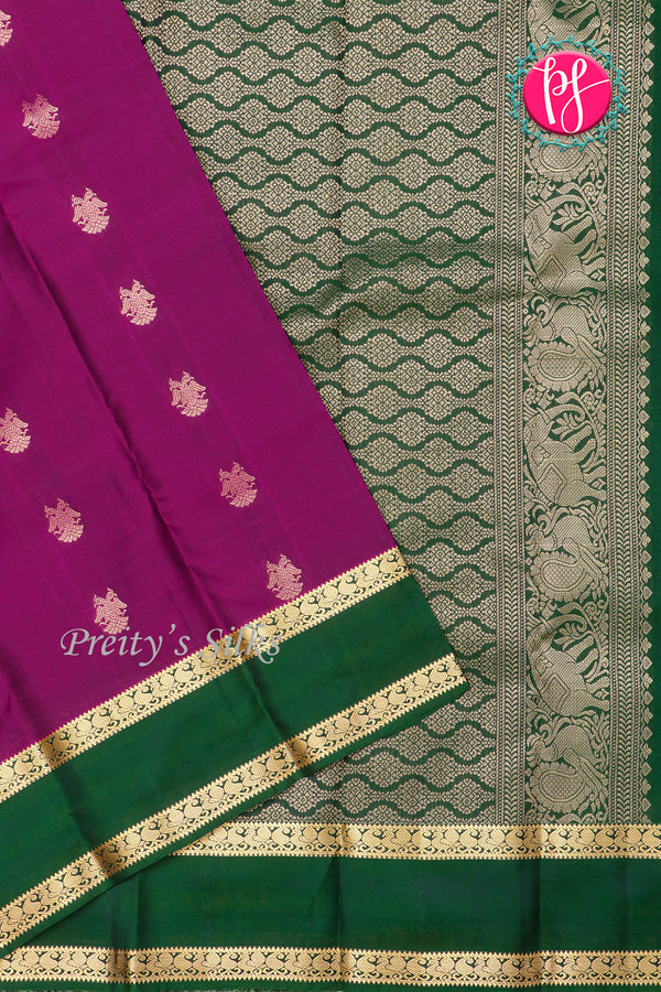 Half pure Kanchipuram Silk Saree-Deepwine And Green-PA27074
